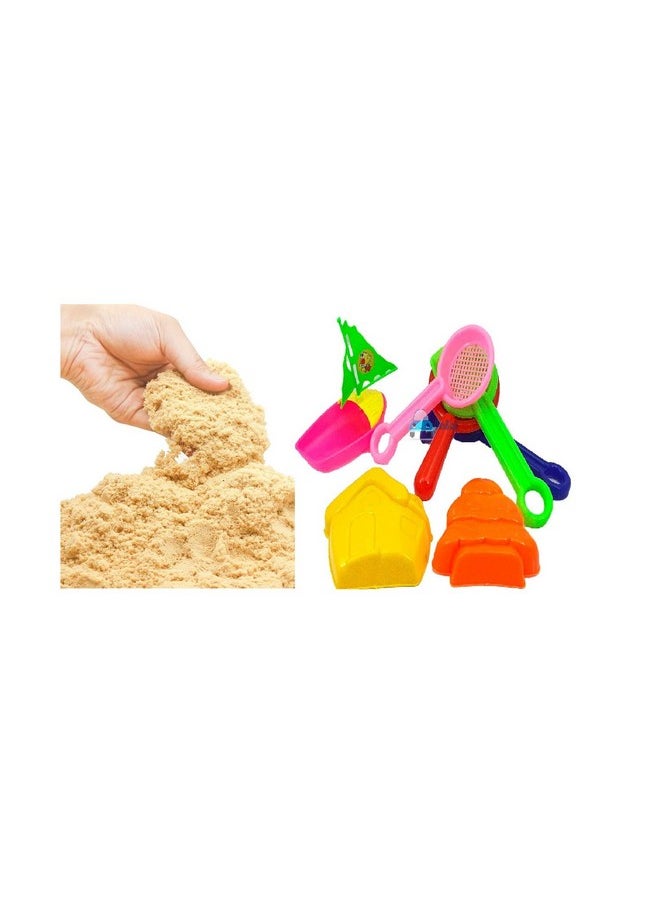 FunBlast Kinetic Sand and Mould for Kids - Sand Clay Kit for Kids Activity Toys | Soft Sand Clay & Moulds Toys for Kids|Boys|Girls - Sand- Approx 1 Kg & Beach Toys- 7 PCS