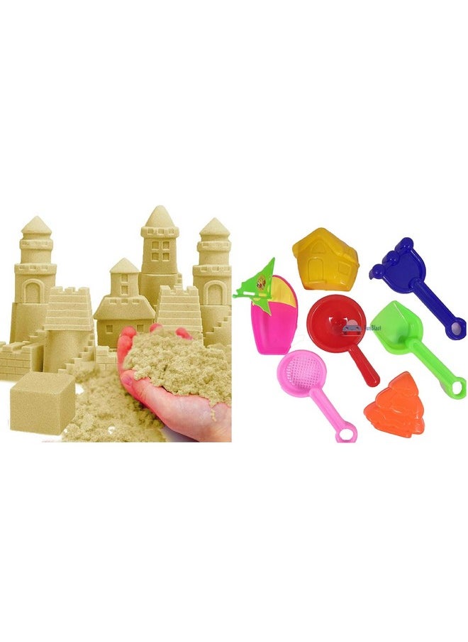 FunBlast Kinetic Sand and Mould for Kids - Sand Clay Kit for Kids Activity Toys | Soft Sand Clay & Moulds Toys for Kids|Boys|Girls - Sand- Approx 1 Kg & Beach Toys- 7 PCS