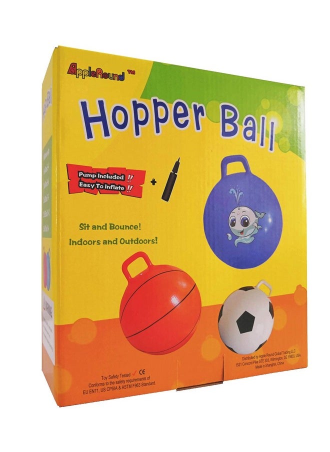 AppleRound Hippity Hoppity Hop Ball with Air Pump - 15in / 38cm Diameter, for Children Ages 3-5, Kangaroo Bouncer Sit-on Bouncy Ball with Handle
