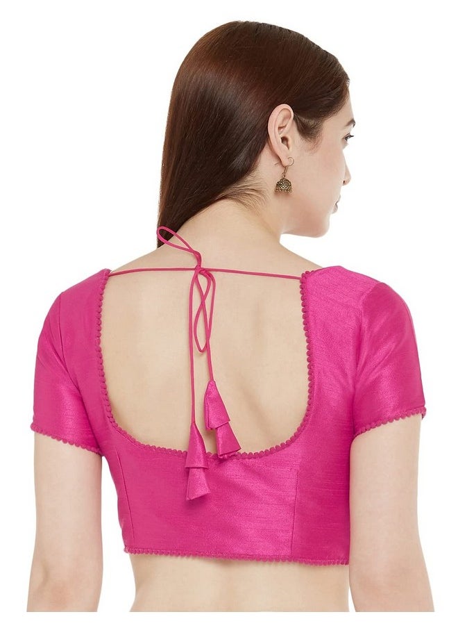 Studio Shringaar Women's Readymade Polyester Padded Saree Blouse with Short Sleeves.(Pink, 36)