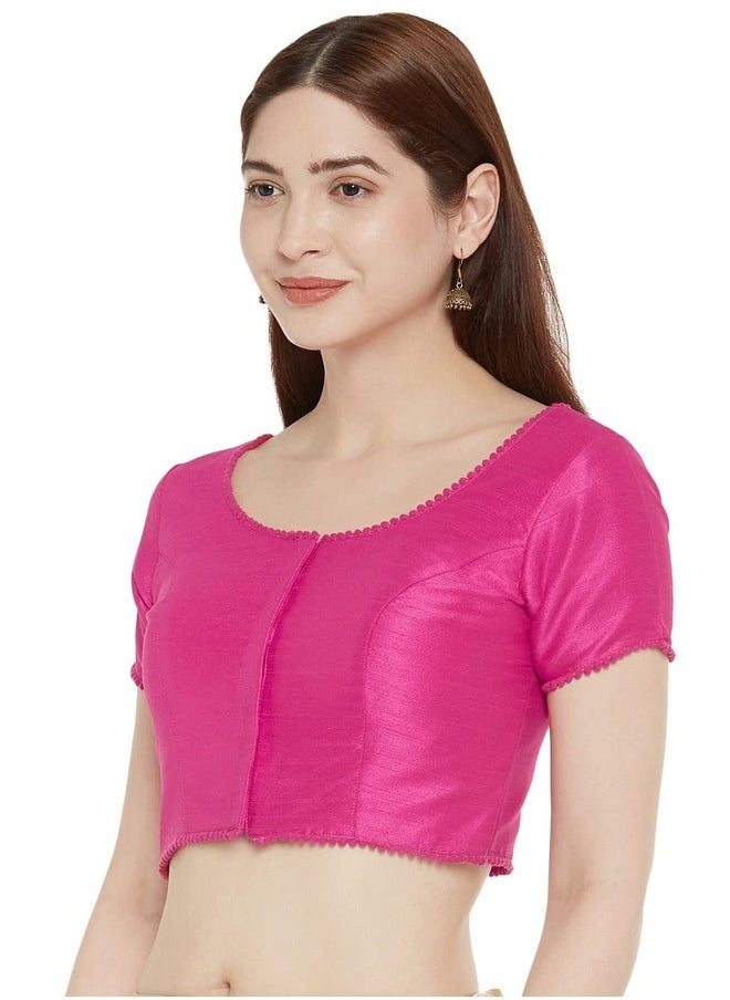 Studio Shringaar Women's Readymade Polyester Padded Saree Blouse with Short Sleeves.(Pink, 36)