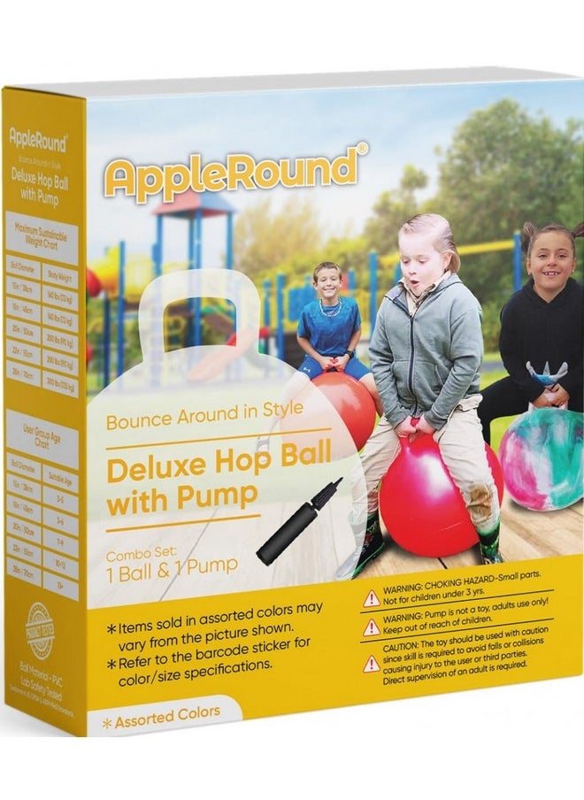 AppleRound Space Hopper Ball with Pump in Soccer Ball Style, 15in / 38cm Diameter for Ages 3-5, Kangaroo Bouncer, Hoppity Hippity Hop Ball, Sit-on Bouncy Ball with Handle