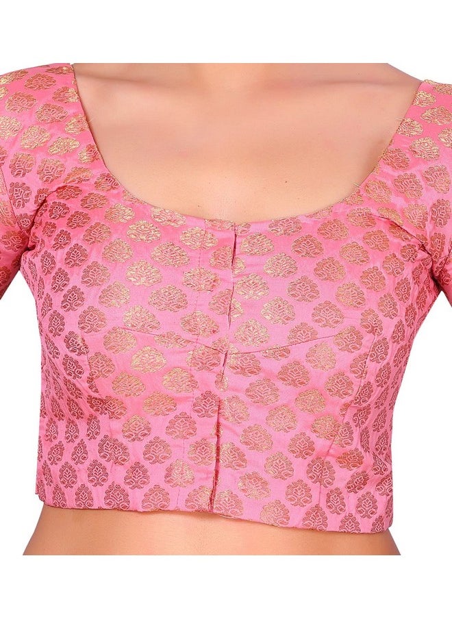 Studio Shringaar Women's Readymade Brocade Short Sleeves Saree Blouse (Light Pink,38)