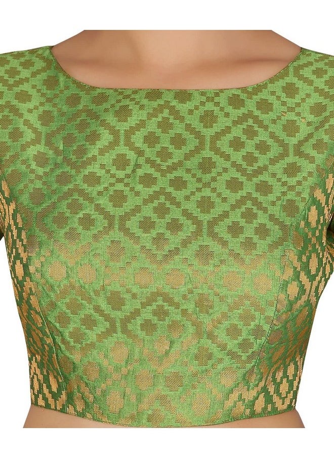 Studio Shringaar Women's Readymade Brocade Elbow Length Sleeves Saree Blouse (Green, 42)