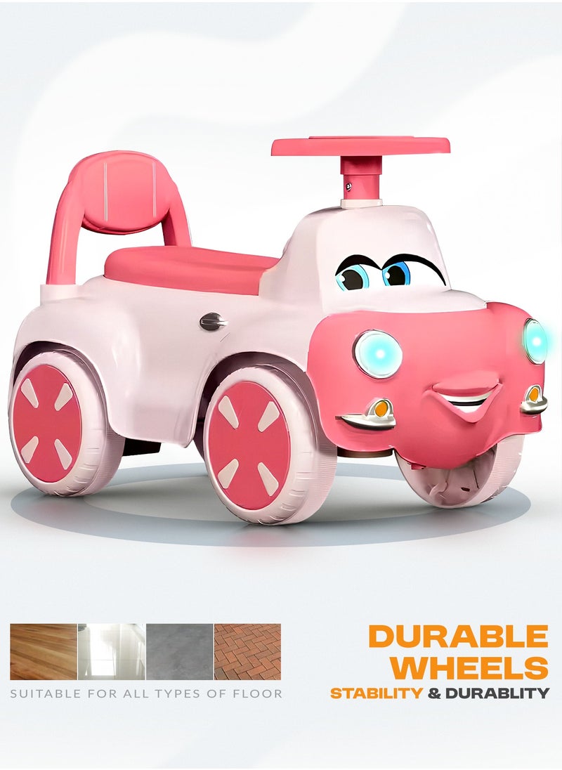 Snug Kids Ride on Car for Kids, Baby Car with Light, Music, Storage Space & Backrest, Baby Push Car for Toddlers Kids Car Jeep Baby Ride on Toy Car for Kids 1+ Years Boys Girls Pink