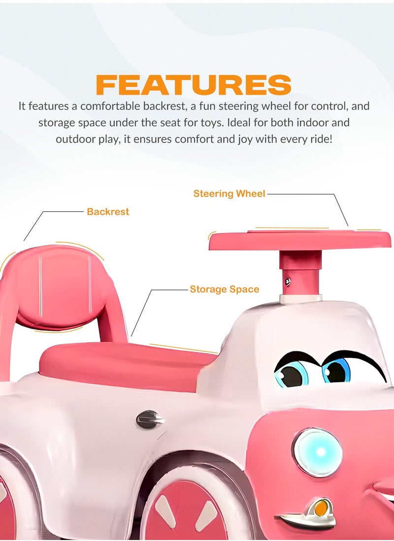 Snug Kids Ride on Car for Kids, Baby Car with Light, Music, Storage Space & Backrest, Baby Push Car for Toddlers Kids Car Jeep Baby Ride on Toy Car for Kids 1+ Years Boys Girls Pink