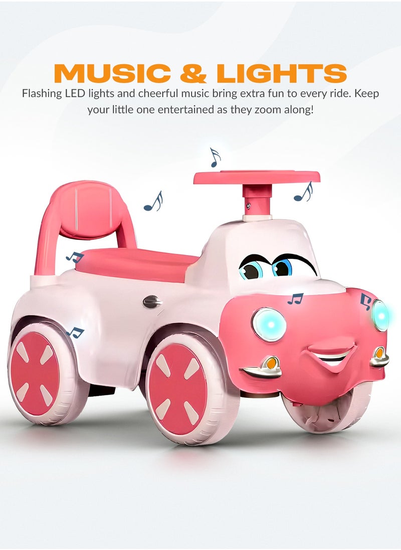 Snug Kids Ride on Car for Kids, Baby Car with Light, Music, Storage Space & Backrest, Baby Push Car for Toddlers Kids Car Jeep Baby Ride on Toy Car for Kids 1+ Years Boys Girls Pink