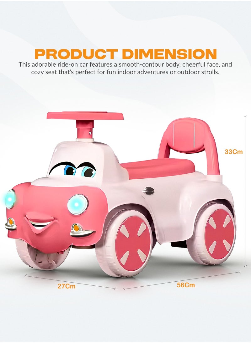 Snug Kids Ride on Car for Kids, Baby Car with Light, Music, Storage Space & Backrest, Baby Push Car for Toddlers Kids Car Jeep Baby Ride on Toy Car for Kids 1+ Years Boys Girls Pink