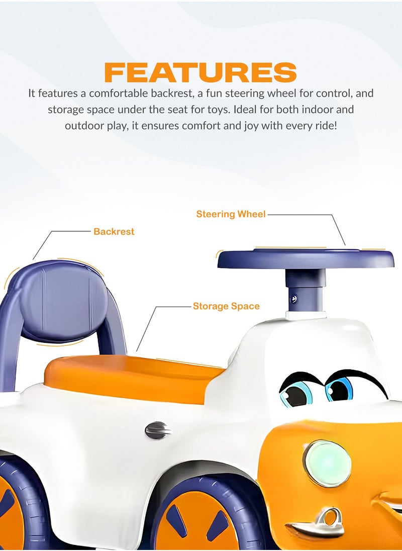 Snug Kids Ride on Car for Kids, Baby Car with Light, Music, Storage Space & Backrest, Baby Push Car for Toddlers Kids Car Jeep Baby Ride on Toy Car for Kids 1+ Years Boys Girls Orange