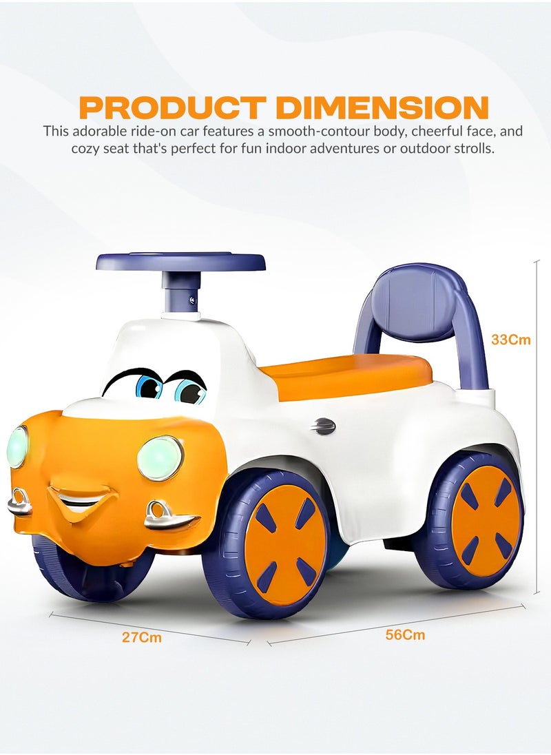 Snug Kids Ride on Car for Kids, Baby Car with Light, Music, Storage Space & Backrest, Baby Push Car for Toddlers Kids Car Jeep Baby Ride on Toy Car for Kids 1+ Years Boys Girls Orange