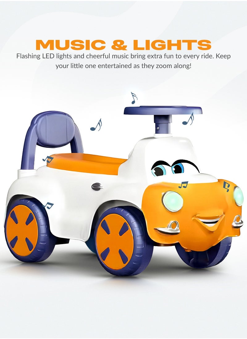 Snug Kids Ride on Car for Kids, Baby Car with Light, Music, Storage Space & Backrest, Baby Push Car for Toddlers Kids Car Jeep Baby Ride on Toy Car for Kids 1+ Years Boys Girls Orange