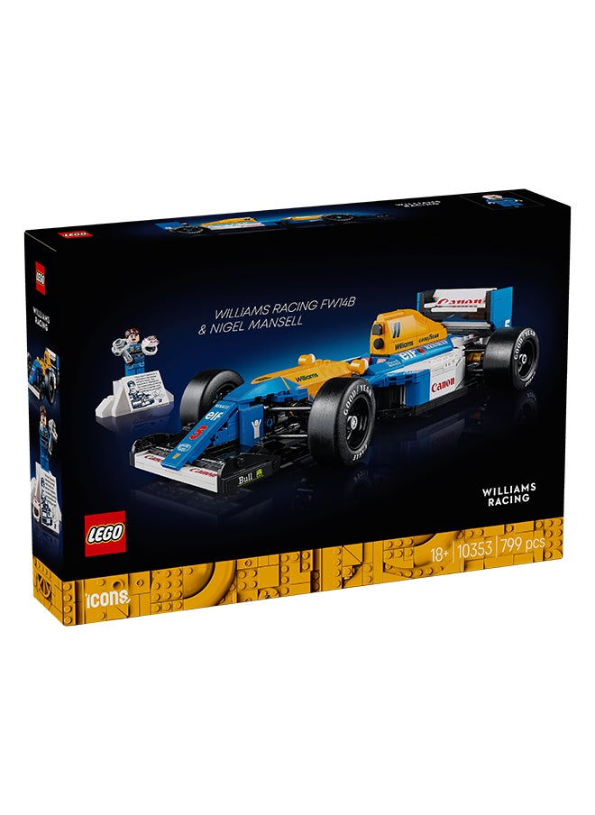 Icons Williams Racing FW14B & Nigel Mansell - F1 Car Model Set for Adults, with a Collectible Driver Minifigure, Trophy & Display Stand - Gift Idea for Men, Women & Teenage Motorsports Fans 10353 (799 pieces)