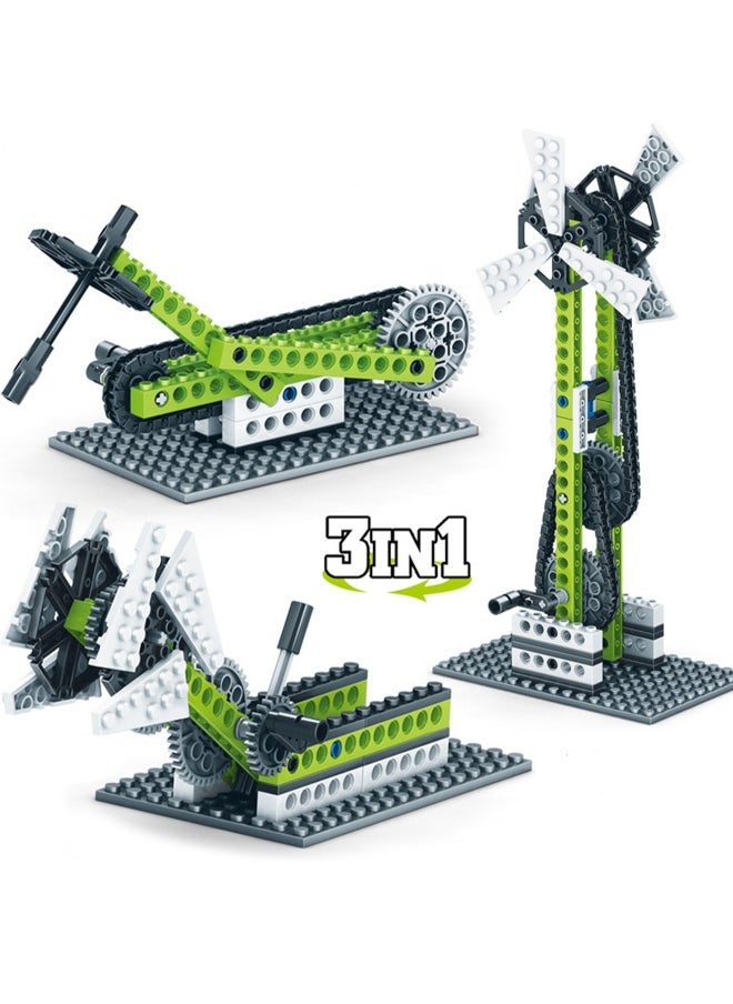 Children's Science And Education Plastic Toys Power Principle Engineering Machinery Set Small Particle Building Blocks(Three Forms Of Flywheel Machine)