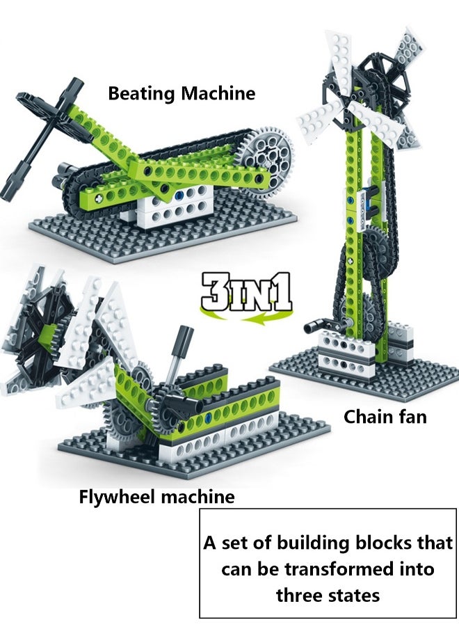 Children's Science And Education Plastic Toys Power Principle Engineering Machinery Set Small Particle Building Blocks(Three Forms Of Flywheel Machine)