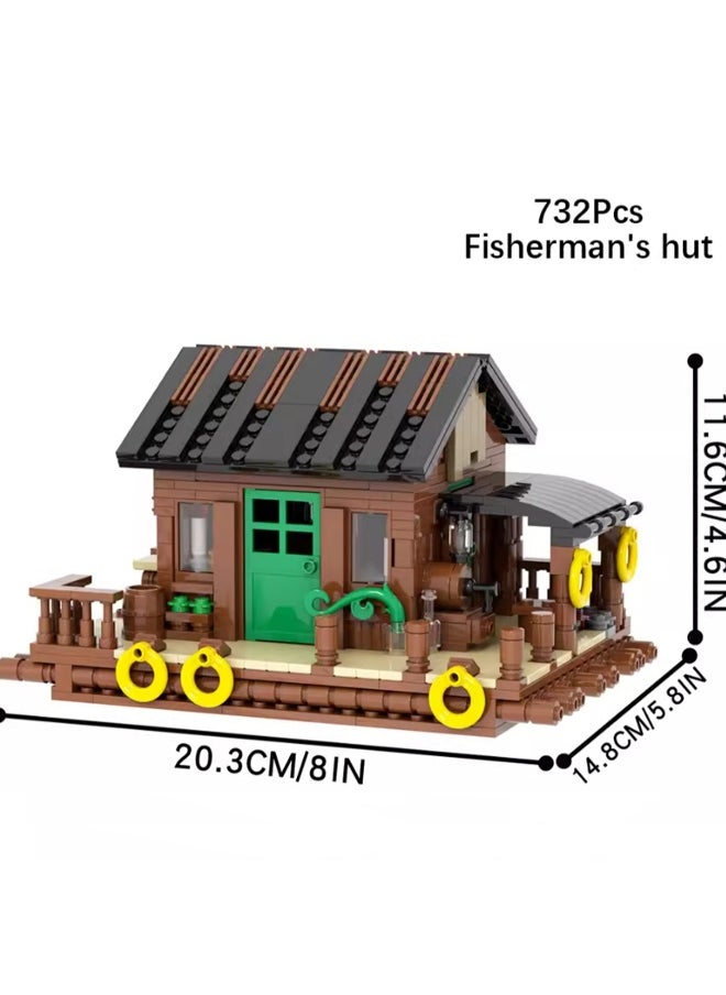 Creative Children's City Family Series Small Particle Puzzle Building Block Toys(Fisherman's Hut 732 PCS)