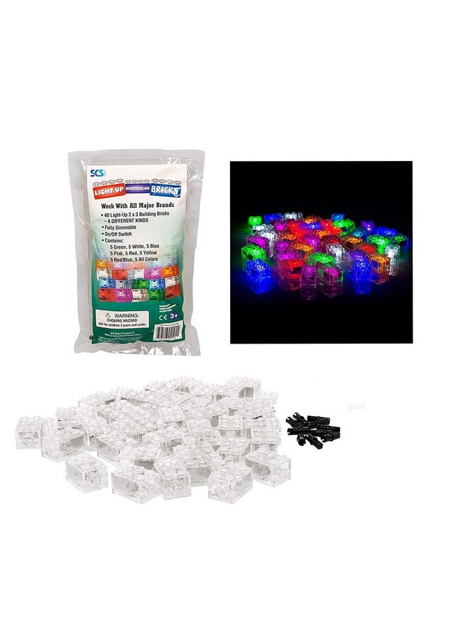 SCS Direct Light Up Building Blocks Bricks with On/Off Switch and Dim Ability- 40pc Multicolor Lights- Compatible and Fits Tightly with All Major Brands, Great for Activity Table & Projects, Xmas Gift
