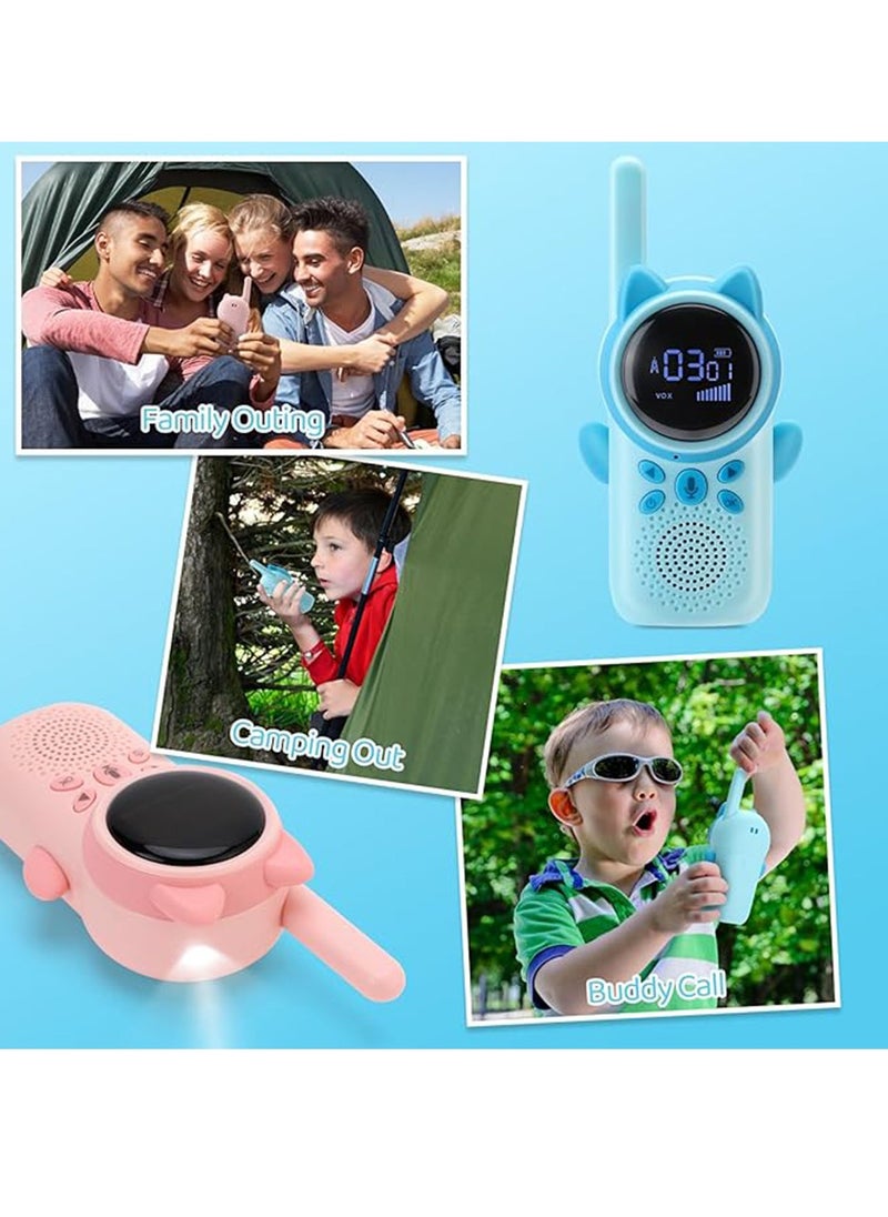 Kids' Adventure Walkie Talkies Rechargeable (2 Pack) – LCD Display & LED Flashlight, Fun Outdoor Toy Gift for Boys & Girls Ages 3-12 – Camping, Hiking, Backyard Adventures (USB Rechargeable, Lightweight, Clear Sound