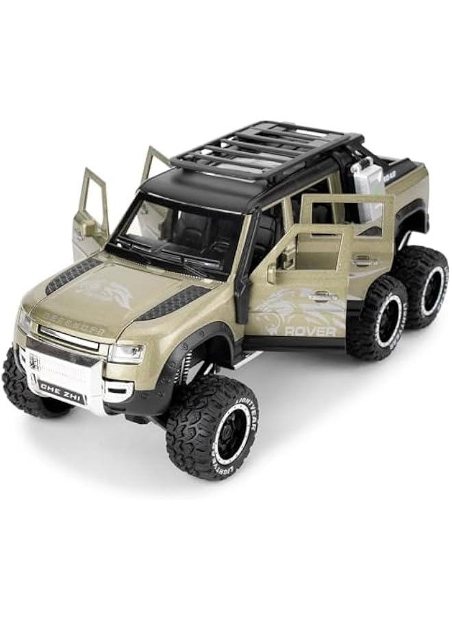 Toy Car Compatible for 1:24 Land Rover Defender Six Wheels Off Road Pickup Car Model, Pull Back Diecast Truck Collectible Truck with Sounds ＆ Lights for Kids Boys Girls and Adults, Gift Green.