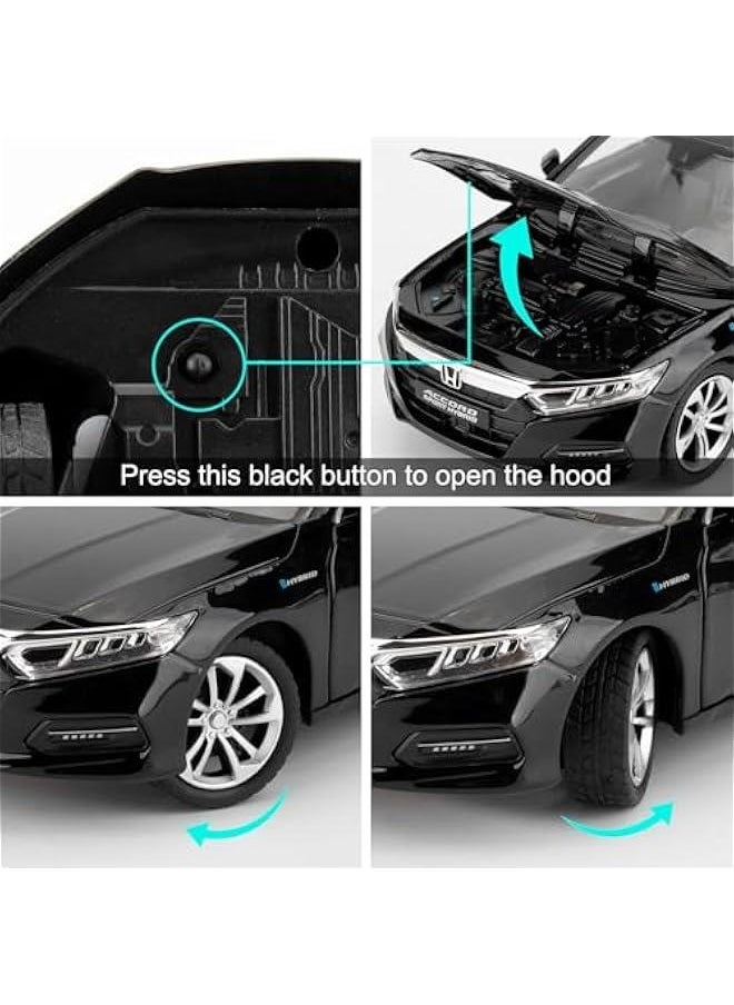 Toy Car Compatible for 1:24 Honda Accord Car Model, Pull Back Diecast Toy with Sounds＆Lights for Kids Boys Girls and Adults, Gift Black
