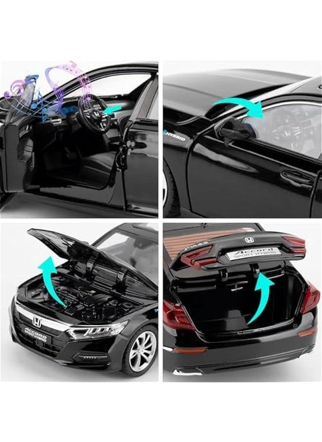 Toy Car Compatible for 1:24 Honda Accord Car Model, Pull Back Diecast Toy with Sounds＆Lights for Kids Boys Girls and Adults, Gift Black