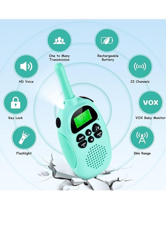 Kid Walkie Takie Device 2PCS, Up to 3 KM Distance with Rechargeable Battery, Used for Indoor & Outdoor Picnic Camping Survival Riding and Hiking