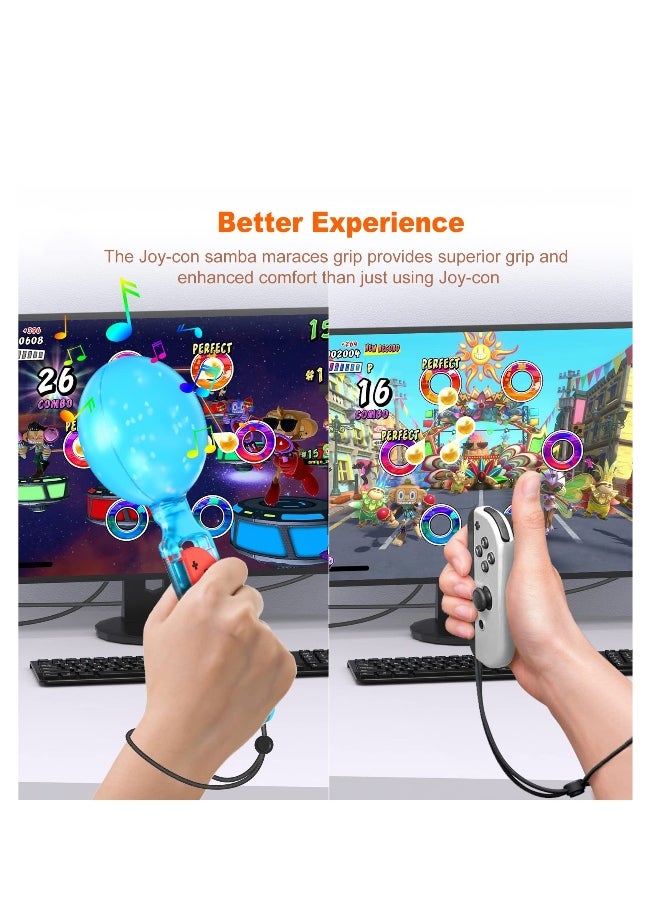 Sand Hammer Switch Hand Grip, Party Central Maracas for Nintendo Switch, Gaming Accessories for Samba De Amigo, Switch Joycons Grips for Samba De Amigo Game (2 Pack) (Glow Blue)