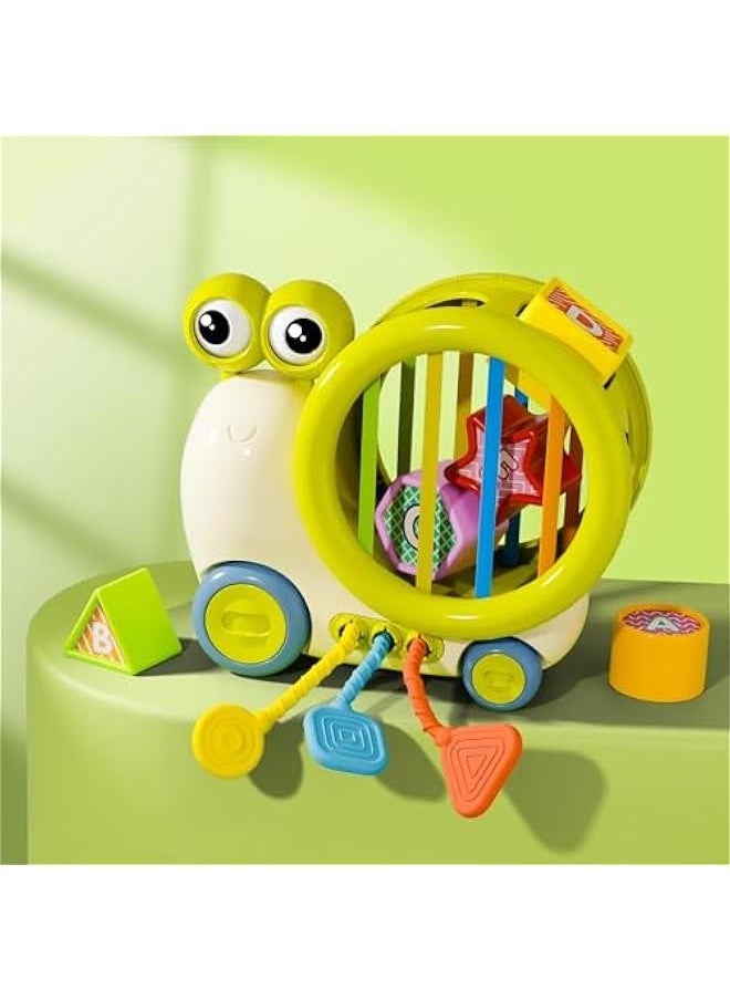 Baby Snail Activity Cube, Toddler Montessori Toys for 1 Year Old, Infant Sensory Toy W/Shape Sorter Pull String for 6-9 12-18 Month, Developmental Birthday Gifts Boys Girls Age 2 3 Yr