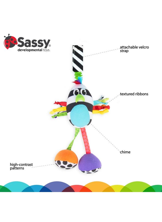 Sassy Boppin’ Birdie | Developmental Plush Toy for Early Learning | High Contrast | Attaches to Baby Gear for Travel | for Ages Newborn and Up (80660)