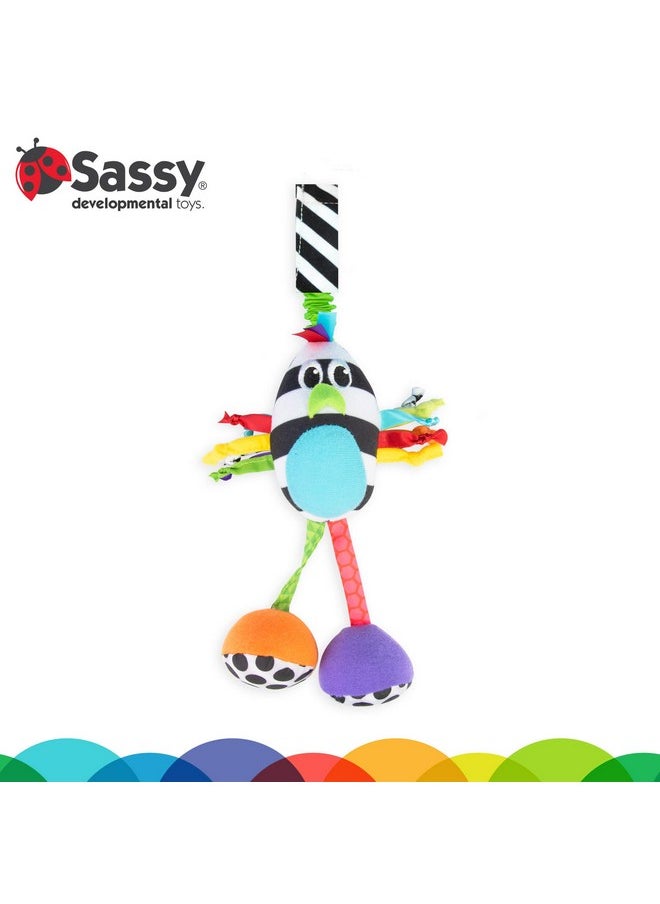 Sassy Boppin’ Birdie | Developmental Plush Toy for Early Learning | High Contrast | Attaches to Baby Gear for Travel | for Ages Newborn and Up (80660)