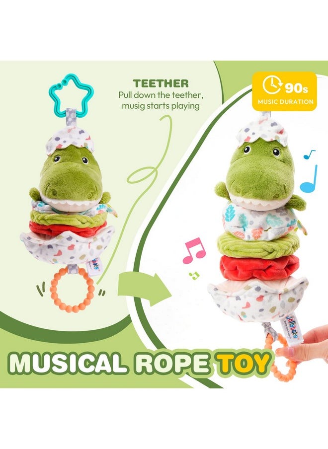 Jollybaby Baby Musical Pull String Hanging Toy for Stroller Car Seat Crib Play Gym, Plush Stuffed Dinasour Toy for Carseat with Music Teether Crinkle Paper, Sensory Toy for 0-6-12-18 Months Baby Gift