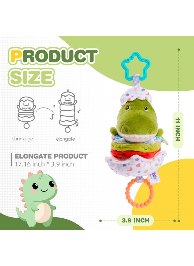 Jollybaby Baby Musical Pull String Hanging Toy for Stroller Car Seat Crib Play Gym, Plush Stuffed Dinasour Toy for Carseat with Music Teether Crinkle Paper, Sensory Toy for 0-6-12-18 Months Baby Gift