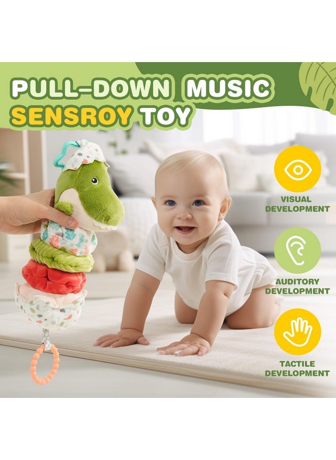 Jollybaby Baby Musical Pull String Hanging Toy for Stroller Car Seat Crib Play Gym, Plush Stuffed Dinasour Toy for Carseat with Music Teether Crinkle Paper, Sensory Toy for 0-6-12-18 Months Baby Gift