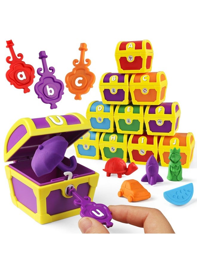 Coogam Alphabet Learning Toys for Toddlers, 26pcs Surprise Letters Treasure Locks with Keys, Uppercase Lowercase ABC Matching Color Sorting Game, Montessori Fine Motor Skill Gift for 3 4 5 Year Old