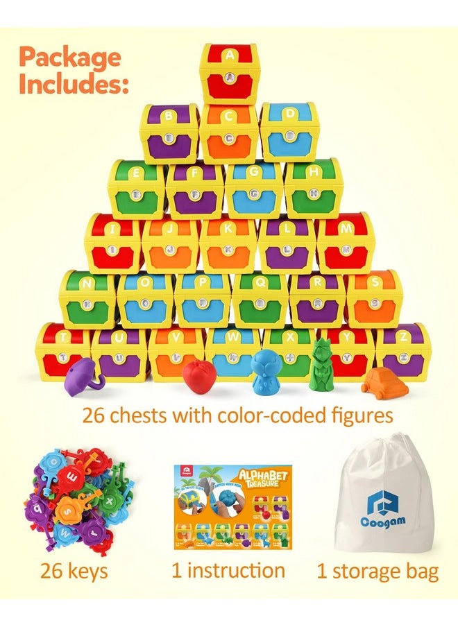 Coogam Alphabet Learning Toys for Toddlers, 26pcs Surprise Letters Treasure Locks with Keys, Uppercase Lowercase ABC Matching Color Sorting Game, Montessori Fine Motor Skill Gift for 3 4 5 Year Old