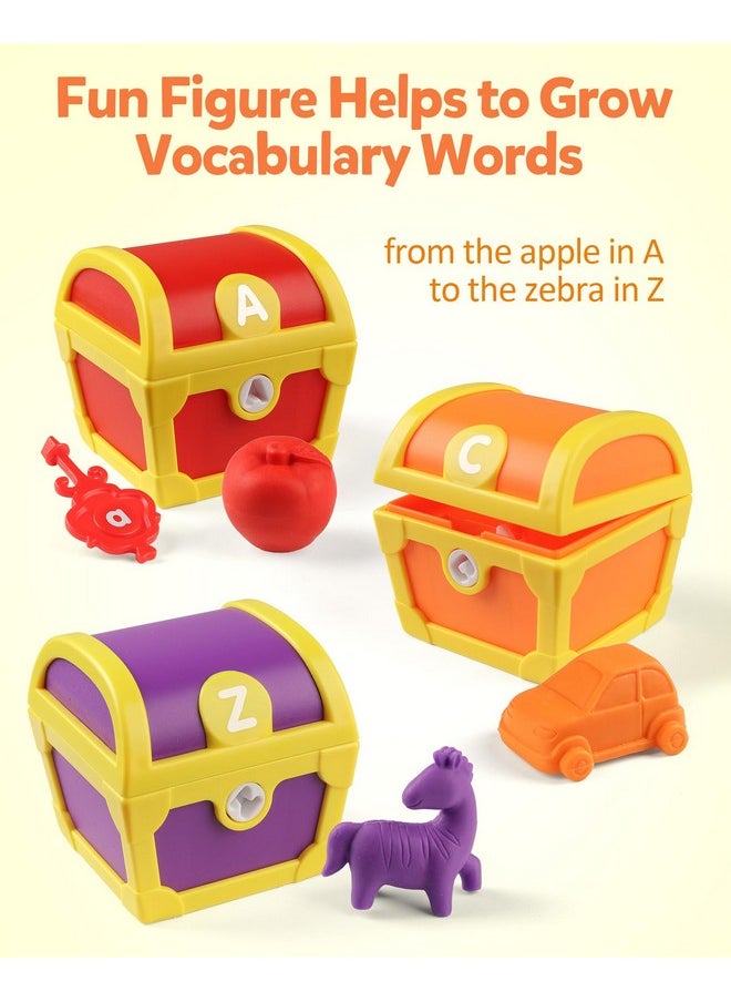 Coogam Alphabet Learning Toys for Toddlers, 26pcs Surprise Letters Treasure Locks with Keys, Uppercase Lowercase ABC Matching Color Sorting Game, Montessori Fine Motor Skill Gift for 3 4 5 Year Old