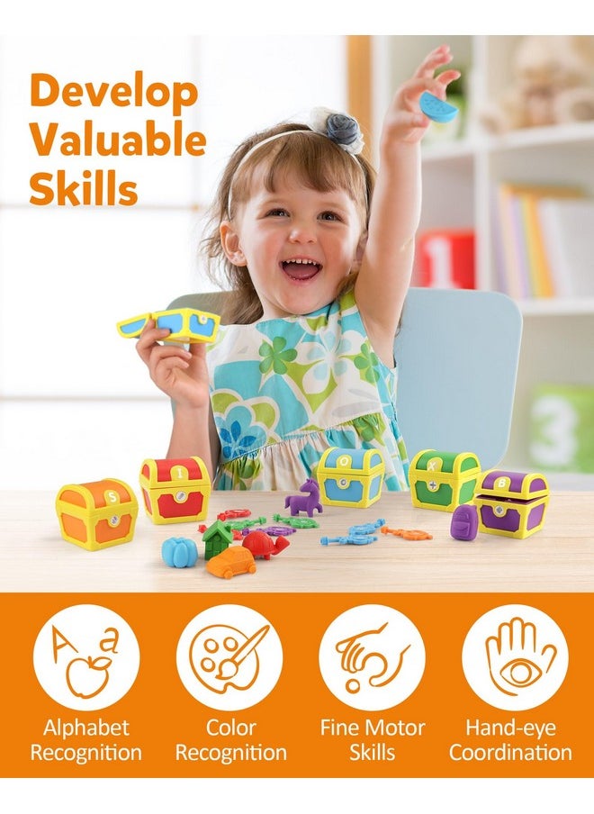 Coogam Alphabet Learning Toys for Toddlers, 26pcs Surprise Letters Treasure Locks with Keys, Uppercase Lowercase ABC Matching Color Sorting Game, Montessori Fine Motor Skill Gift for 3 4 5 Year Old