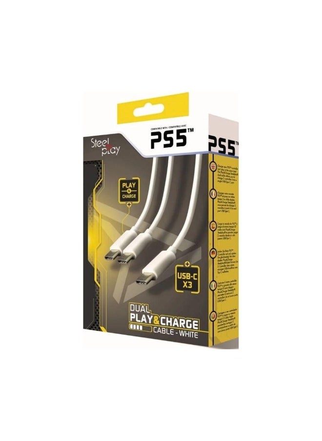 Steelplay - PS5 Dual Play & Charging Cable - White
