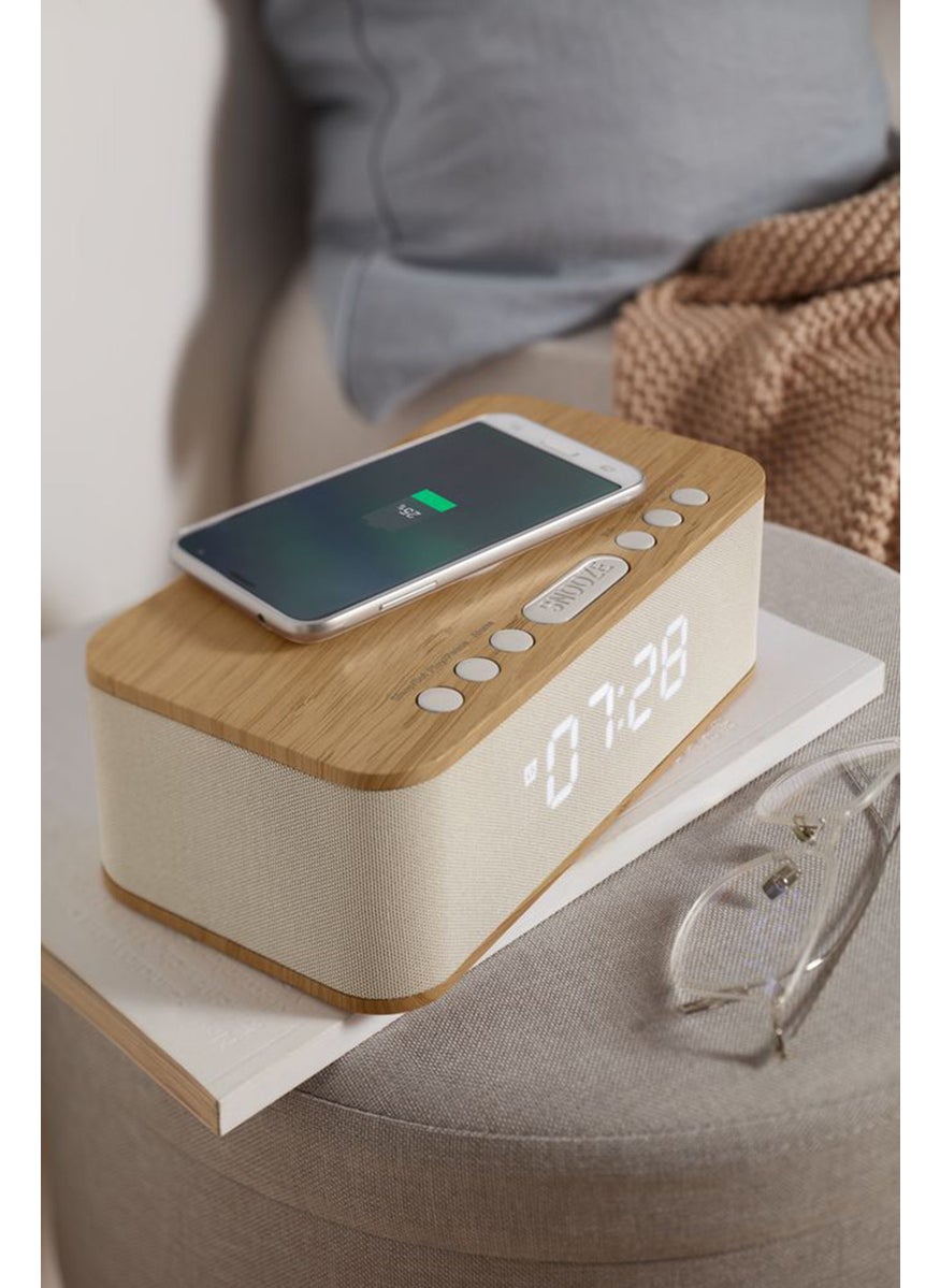 Alarm Clock With Wireless Charging, Natural