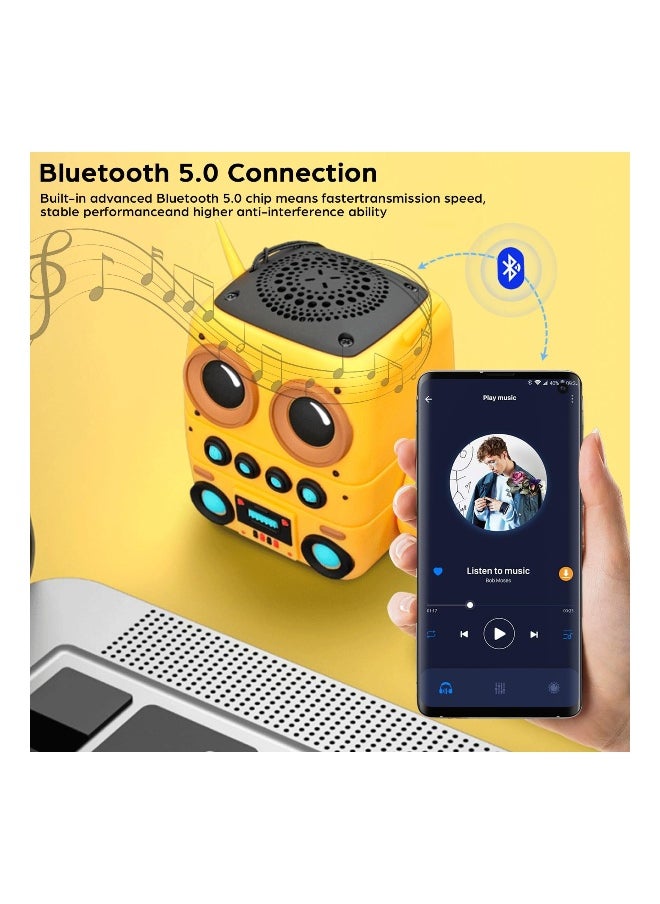 Cartoon Mini Bluetooth Speaker, Small Bluetooth 5.0 Speaker IP65 Wireless Bluetooth Mini Speaker Cute Robot Portable Wireless Speaker Miniature Wireless Robot Speaker for Home Camping Beach Outdoor