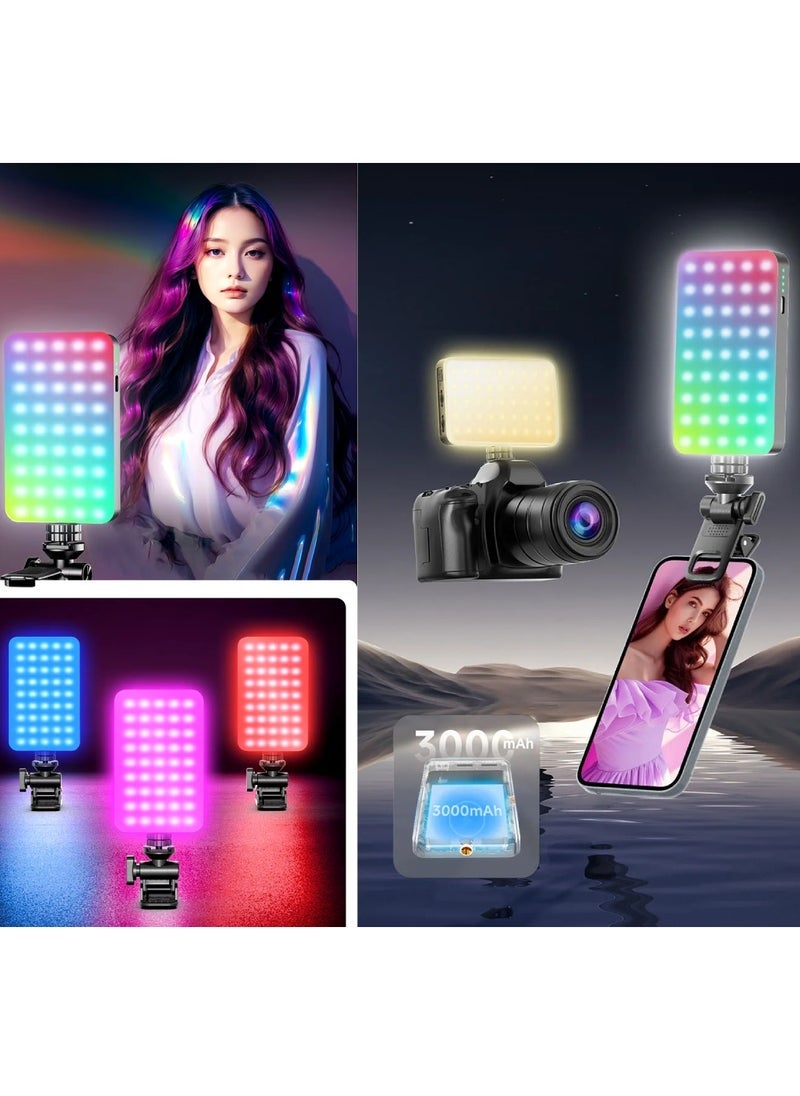 D10S 129 LED RGB Video Light – 360° Full Color Portable LED Camera Light with 3000mAh Rechargeable Battery, CRI 95+, 2500K–9000K Adjustable Mini Pocket Fill Light with Type-C Charging for Photography & Video