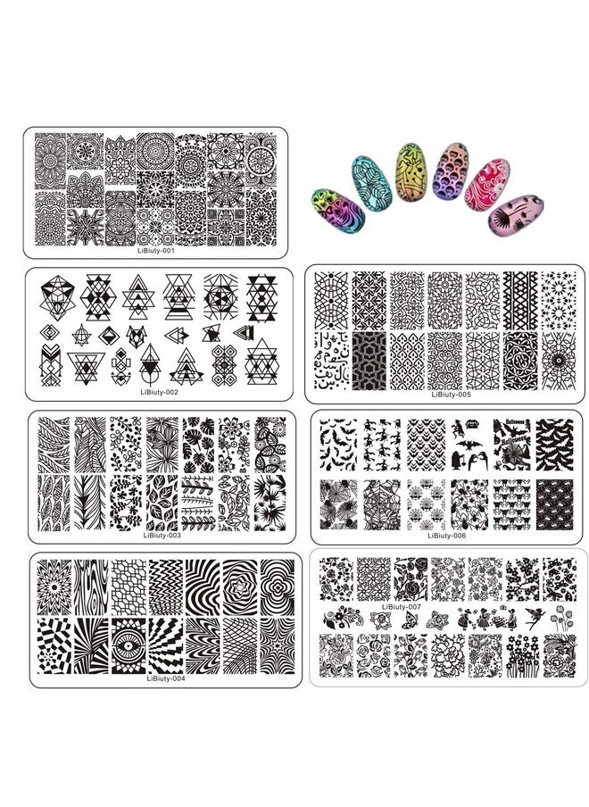 LiBiuty 15Pcs nail Art Templates Stamping Plate Geometry Lace Flower Animal Fruit Holiday Pattern Plates DIY Nail Art Set with Clear Stamper Scraper