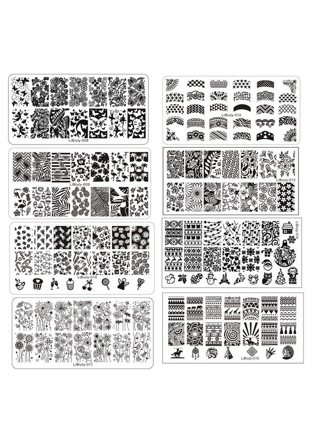 LiBiuty 15Pcs nail Art Templates Stamping Plate Geometry Lace Flower Animal Fruit Holiday Pattern Plates DIY Nail Art Set with Clear Stamper Scraper