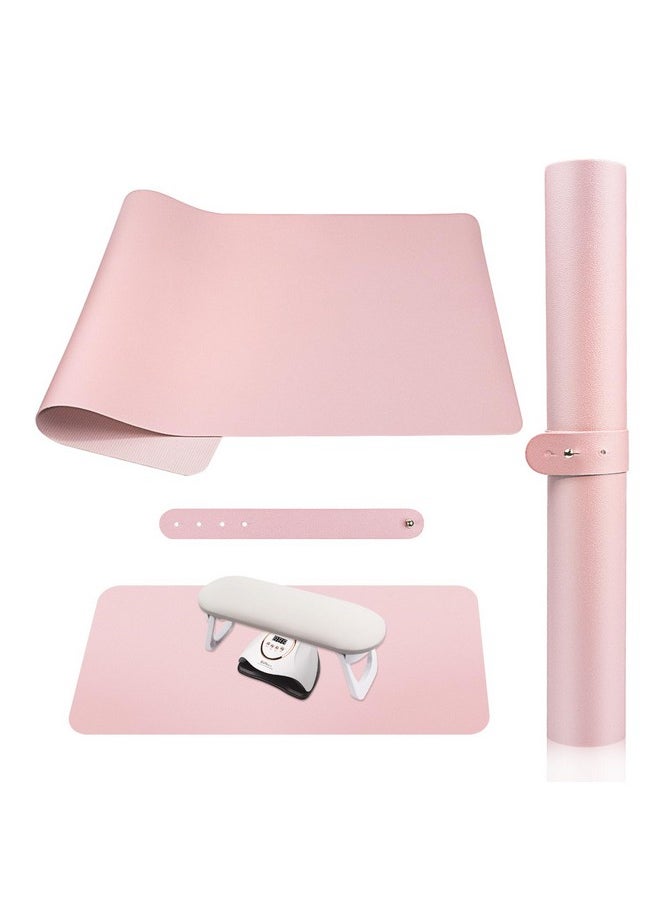 Subay Nail Art Table Mat, (MAT ONLY) Soft Microfiber PU Leather Nail Hand Rest for Nail Arm Rest Cushion, Foldable Nail Art Rest Pillow Manicure Pad Desk Mat - Pink