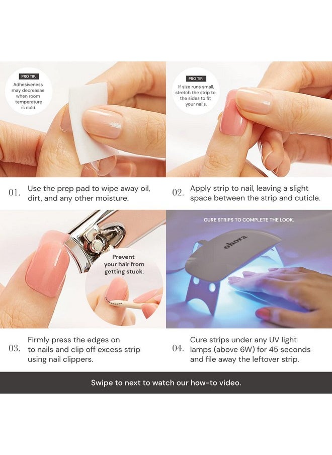 ohora Semi Cured Gel Nail Strips (N Heimish) - Brown, Glitter, Works with Any UV/LED Nail Lamps, Salon-Quality, Long Lasting, Easy to Apply & Remove - Includes 2 Prep Pads, Nail File & Wooden Stick