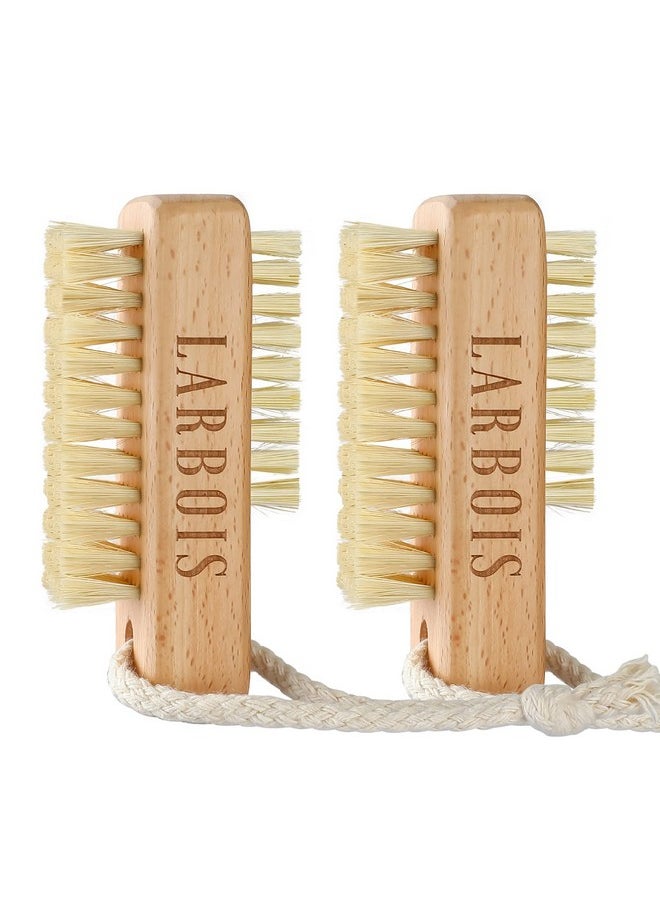 Larbois Nail Brush for Cleaning Fingernails, 2Pack Wooden Nail Brushes Fingernail Brush for Cleaning Nail Scrub Brush Two-Sided with Hanging Rope (Beechwood)
