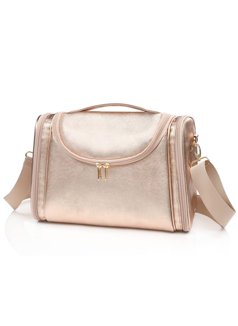 Ethereal Large Makeup Bag, Rose Gold Travel Makeup Bag with Shoulder Strap Toiletry Bag for Women Waterproof Cosmetic Travel Bag