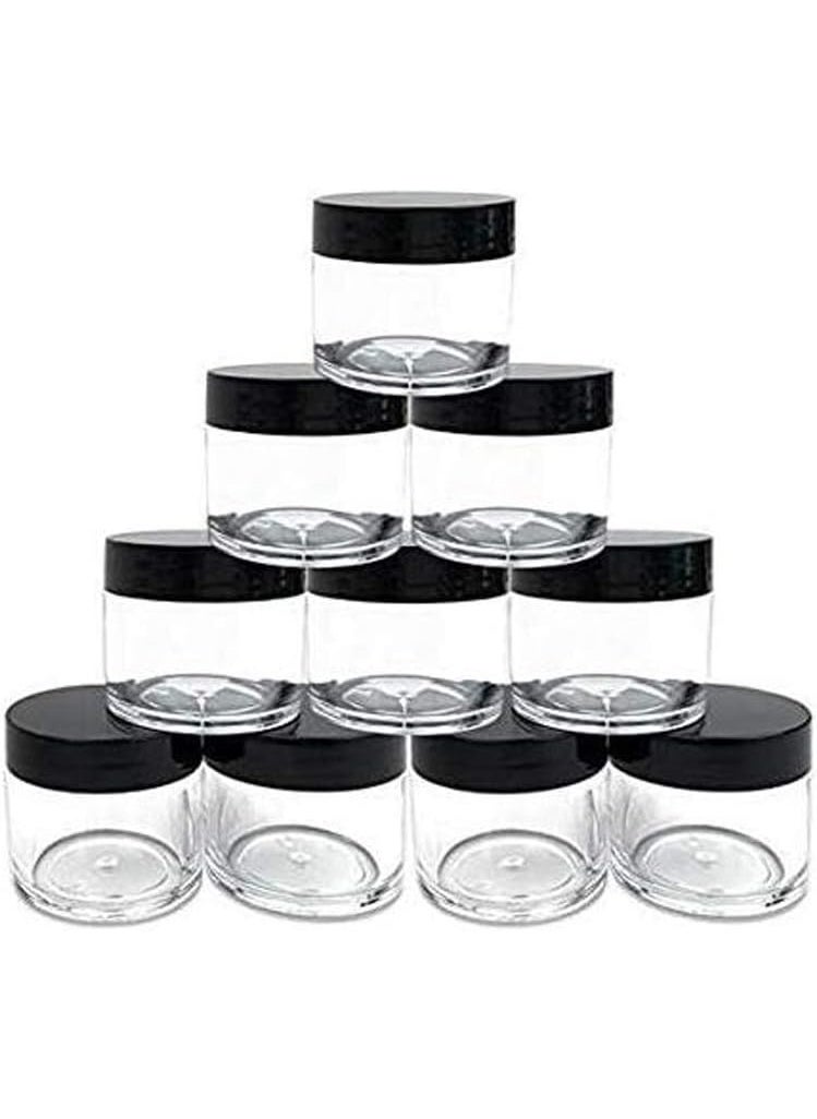 30g 30ml/1oz Refillable Black and White Plastic Screw Cap Lid with Clear Base Empty Cosmetic Jars for Nail Powder Bottles Eye Shadow Container Lot Powder Storage Container (Pack of 10) (Black Lid)