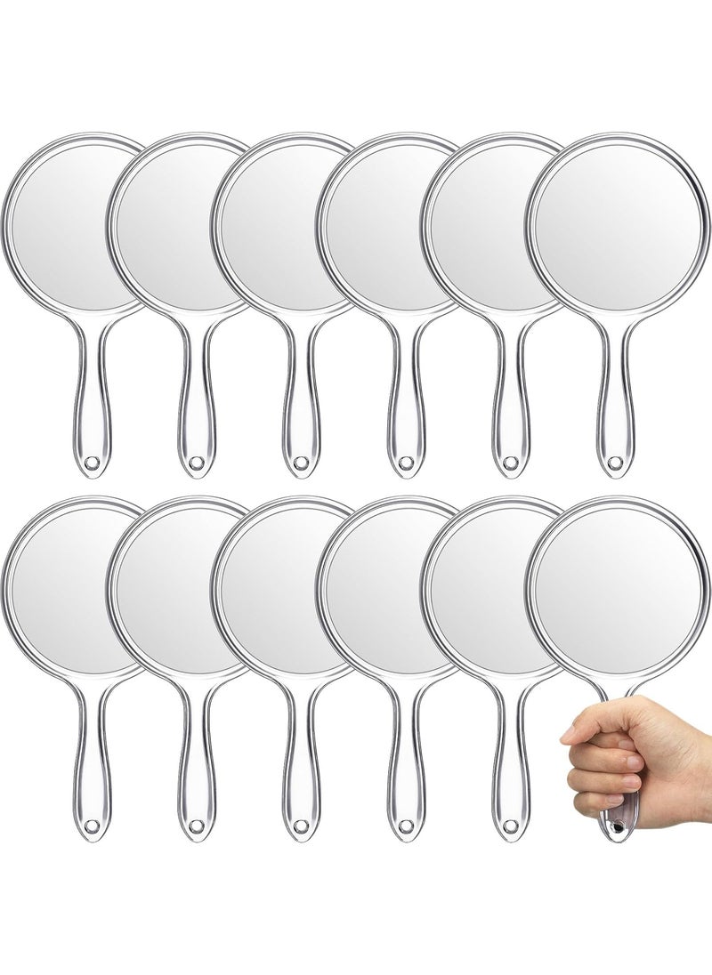 Jetec 12 Pcs Hand Mirror Double Sided Handheld Mirror 1X/ 2X Magnifying Mirror with Handle Mirror Rounded Shape Makeup Mirror (Clear)