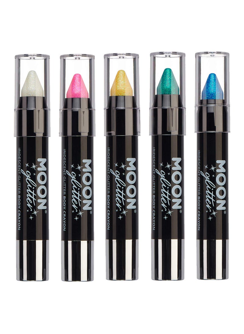 Iridescent Glitter Paint Stick/Body Crayon makeup for the Face & Body by Moon Glitter - 0.12oz - Set of 5
