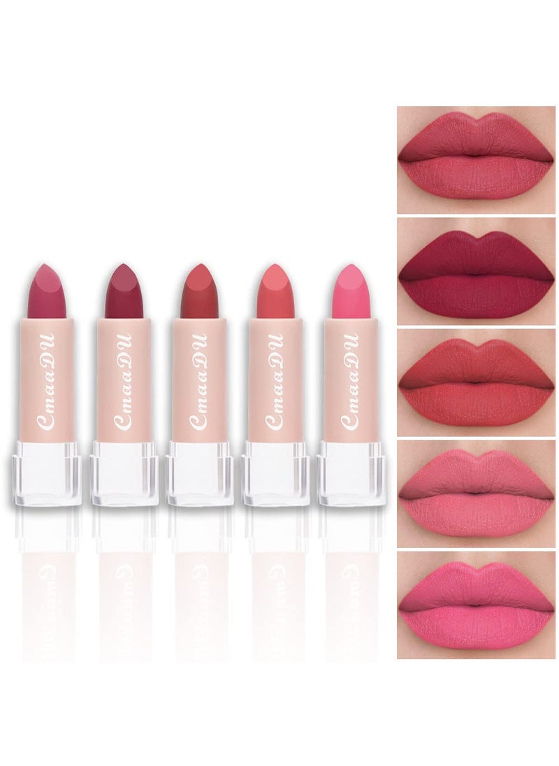evpct 5Pcs Dark Orange Red Pink Mauve Matte Lipstick Pack Sets for Women Red Silky Velvet Lipstick Matte Long Lasting Smudge Proof Lipstick Lip Stain Makeup Sets Kit matte lipstick 24 hours original 3